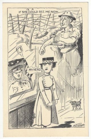 1918 Wwi Era U.  S.  Military Comic Postcard - Girl Chooses Officer Over Enlisted