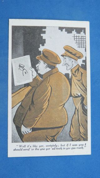 Ww1 Military Comic Postcard 1914 1918 Trench Art Artwork Gas Mask Theme