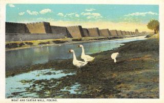 Moat And Tartar Wall,  Peking,  China Ducks Ca 1920s Vintage Postcard