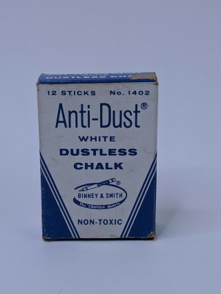 Binney & Smith Anti - Dust White Dustless Chalk 11 Sticks Crayola Vtg