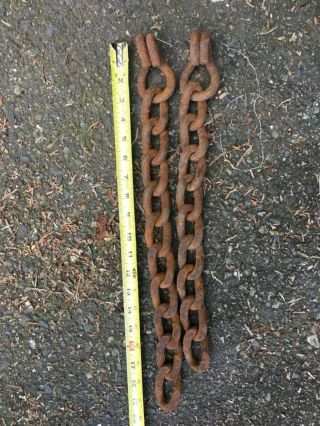 2 Vintage Tow Logging Twisted Chain Primitive Decor,  Cabin,  Hearth,  Antique Tool