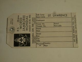 1955 8th Boy Scout World Jamboree Sub - Camp St.  Lawrence - White Baggage Tag