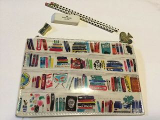 Kate Spade Pencil Bag Case Book Theme W/accessories,  Vinyl,  8.  5 X 5.  5,  Charm