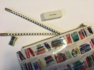 KATE SPADE Pencil Bag Case Book Theme w/accessories,  Vinyl,  8.  5 x 5.  5,  Charm 4