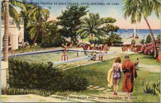 Private Salt Water Pool Hotel Nacional De Cuba C1945 Linen Postcard D99