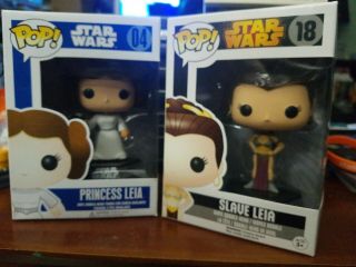 Blue Box Princess Leia And Gray Box Slave Leia Funko Pops