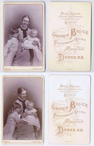 Cdv Smiling Victorian Lady With Children 2 X Carte De Visite By Bruce Of Duns