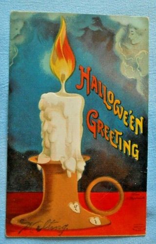 Antique Ellen Clapsaddle Halloween Postcard Spell For Love Candle