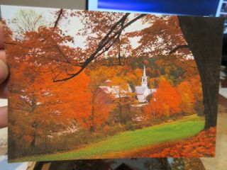 Vintage Old Postcard Vermont West Dover Sugar Maple Syrup Trees Fall Church Barn
