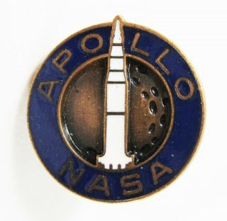 Vintage Nasa Apollo 11 Program Employee Appreciation Pin Moon Saturn V Rocket