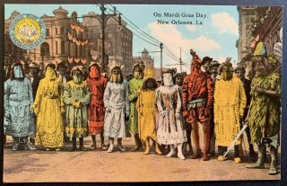 Postcard Orleans La - People In Colorful Attire And Masks For Mardi Gras