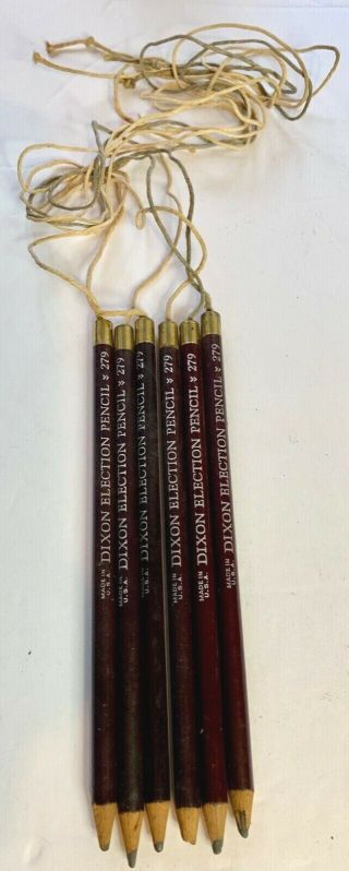Vintage 6 Dixon Election Pencils 279 With Cords Appox.  21 " Long Art Supplies