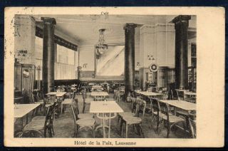 Lausanne = Hotel De La Paix,  Dining Room.  Mailed 1913 To Monkseaton,  Uk