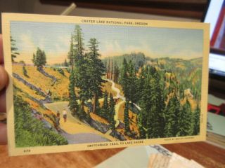 Vintage Old Postcard Oregon Crater Lake National Park Switchback Trail Shore Men