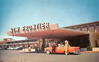 Las Vegas Nv " The Frontier Hotel " Old Car Indians Cowboy Postcard.