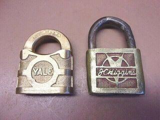 Two Early Brass Padlocks Yale & Towne & J.  C.  Higgins No Keys Neat Older Pair