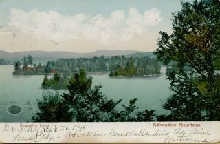 1906 Aerial Landscape View Raquette Lake Adirondack Mountains Ny Postcard D46