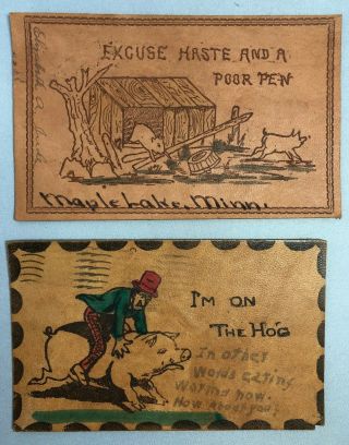 1906 - 7 Pig Hog Maple Lake Minnesota Leather Postcard Antique