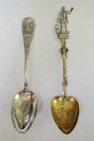 2 Antique Silver Small Souvenir Spoons,  Columbian World 