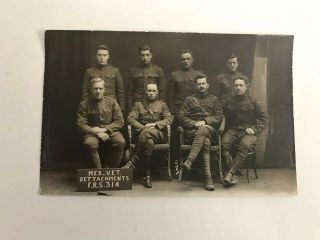 Ww1 Real Photo Postcard Seated Group In Uniform Posing Medical Detachments Rppc
