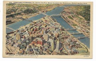 Vintage Pennsylvania Linen Postcard Downtown Pittsburgh Allegheny Monongahela