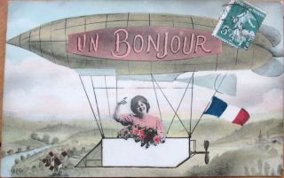1908 Fantasy Aviation Postcard: Woman In Airship/dirigible,  