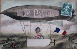 Airship/dirigible/blimp & Woman 1910 French Fantasy Aviation Postcard,  Un Baiser
