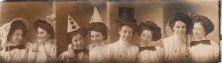 C1915 2 Women 4 Different Hats/poses B&w Arcade Photo Booth Strip