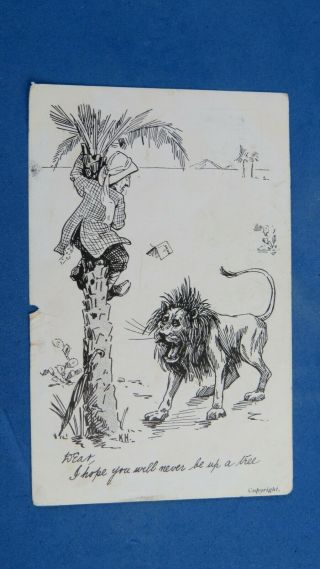 Vintage Comic Postcard 1906 Pith Helmet Man Hunter Lion Theme