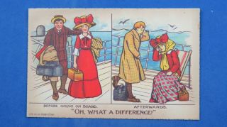 Vintage Reg Carter ? Comic Postcard 1910s Steamer Seasick Before Afterwards