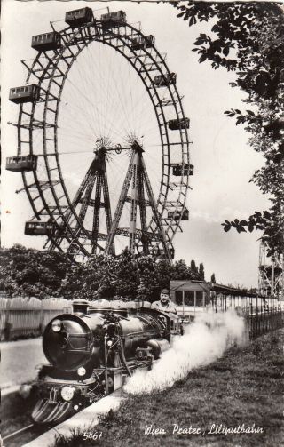 Austria Vienna Big Wheel Prater & Train Photo Postcard