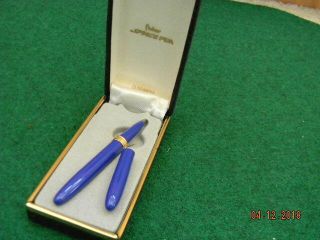 Fisher Space Pen Pat 3425779 Gold & Blue Ball Pen W/ Box U.  S.  A