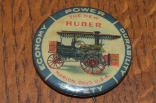 Vintage Old Huber Tractor Advertising Pinback Button Pin Marion Ohio 1896