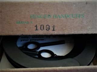 Rare Antique Boxed Nos 1091 Prison Hinged Restraint Handcuffs Leg Irons W Key