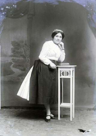 Vintage Glass Photo Negative Woman In Celebrating Dress 1920’s 16x12 Cm Hungary