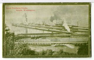 Trains And Ships At Great Northern Docks,  Elliot Bay Seattle Wa 1907 - 15 Postcard