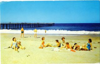Vintage Postcard Beach Scene At Nags Head,  N.  C.  Cds Kitty Hawk 1955