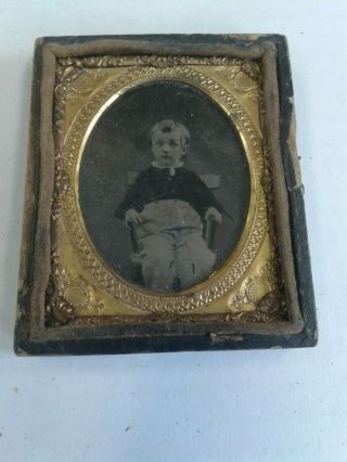 Small Antique Tintype? Photo In Gold Foil Of Small Child.  Vintage.