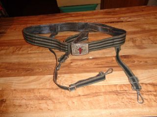 Vintage In Hoc Signo Vinces Leather Belt & Metal Belt Buckle Freemasons (z3)