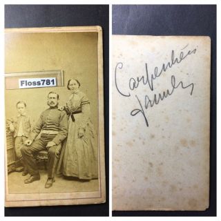 Cdv Military Soldier Carpenter Family Name With Wife & Child