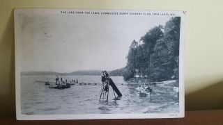 Vtg 1936 Postcard Lake From Lawn Commodore Barry Country Club Twin Lakes Wi