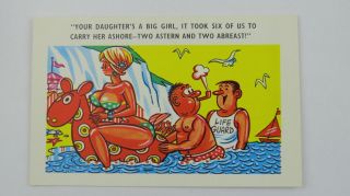 1960s Risque Funny Comic Postcard Swimming Life Guard Rescue Blonde V Big Boobs