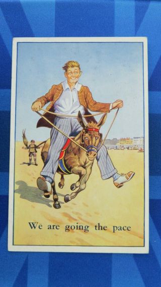 E T W Dennis J L Biggar Comic Postcard 1920s Seaside Beach Donkey Going The Pace