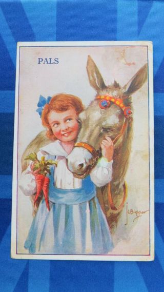 E T W Dennis J L Biggar Comic Postcard 1934 Seaside Beach Donkey Carrots Pals