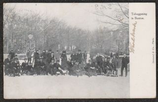 1904 Buxton Tobogganing Snow Scene Postcard Derbyshire Winter Sport