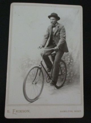 Antique Cabinet Card Man In Suit & Hat Riding Bicycle Hamilton Montana