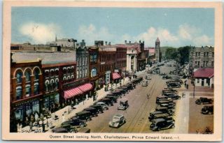 Charlottetown,  Prince Edward Island Pei Canada Postcard Queen Street Scene 1937