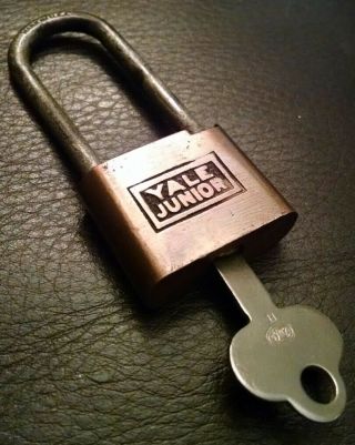 Old Vintage Antique Yale Junior Brass Padlock Lock With Key Made In Usa
