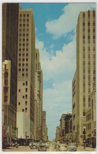 Main Street Looking North Houston Texas Curteich 50’s? Vintage Chrome Postcard