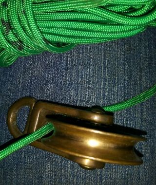 Vintage Small Brass Pulley,  Paracord Nautical Block Tackle Sail Tether Ship Boat